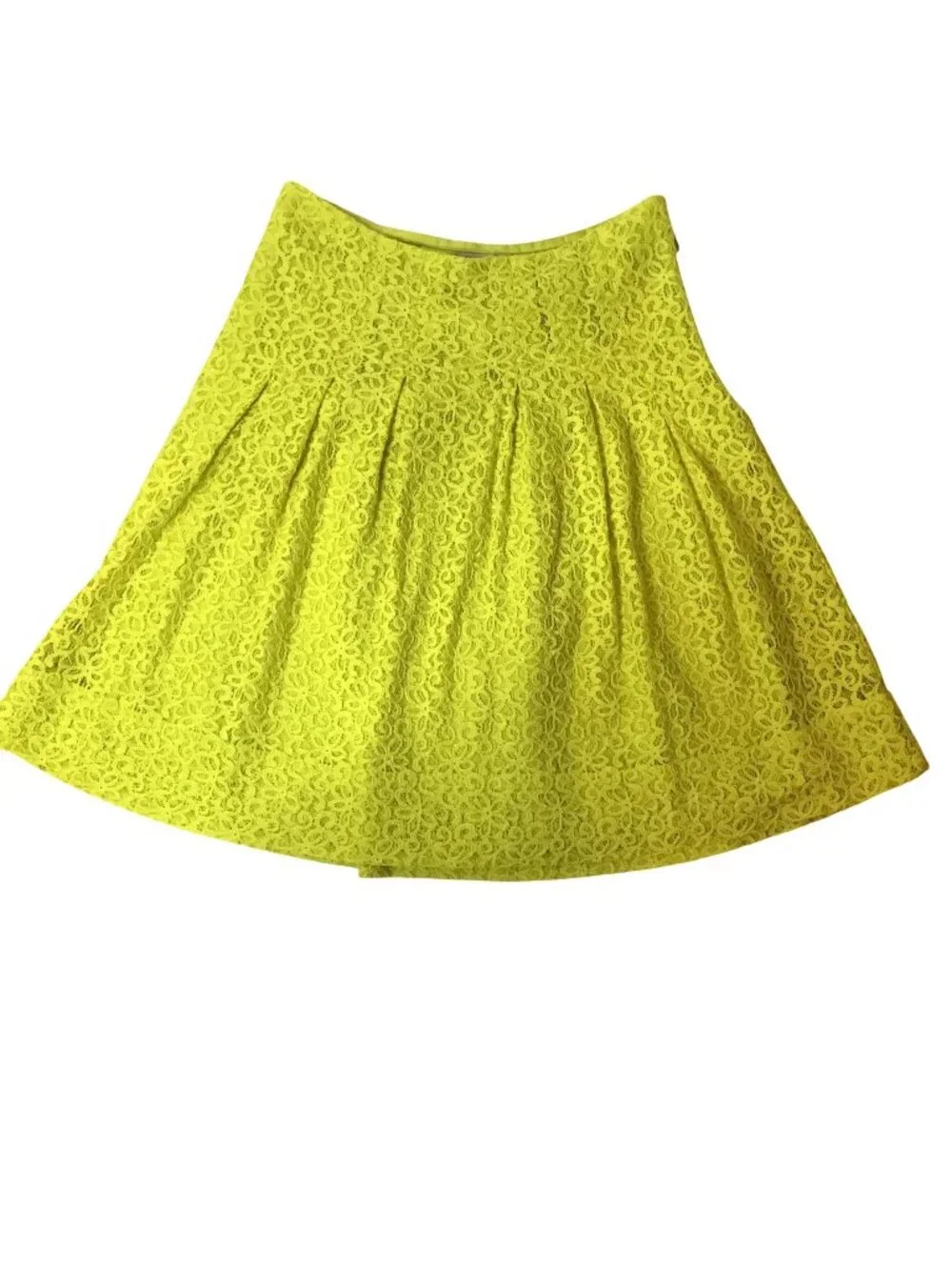 ANTHROPOLOGIE HD IN PARIS Lime Green Textured Lace Pleated A-Line Skater Skirt 0